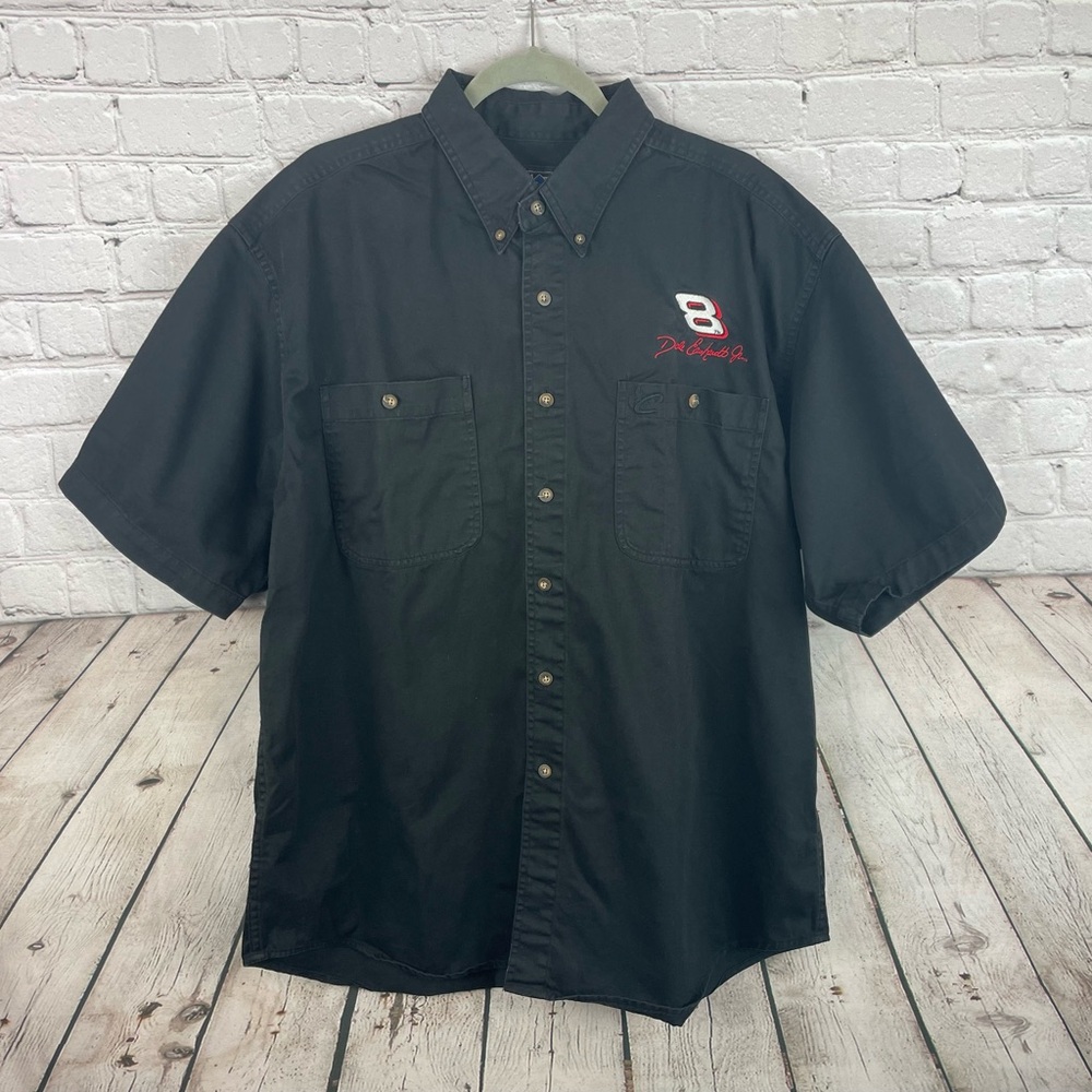 Vintage Chase XL Dale Earnhardt Jr #8 Black Short Sleeve Button Up Shirt EUC